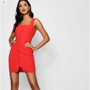 Boohoo Popper Front Square Neck Bodycon Dress